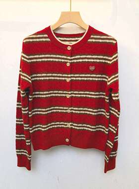 MM麦家商场同款2025冬季新款百搭圆领条纹针织衫3GC131401