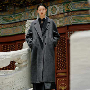 商场同款秦岚同款2025冬新款灰色双面羊毛呢子大衣外套女199A1703