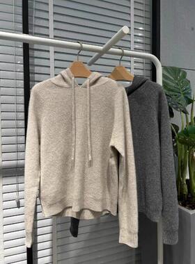MM麦麦家2025秋新款灰色套头抽绳连帽羊绒针织衫女上衣5GA133281Q