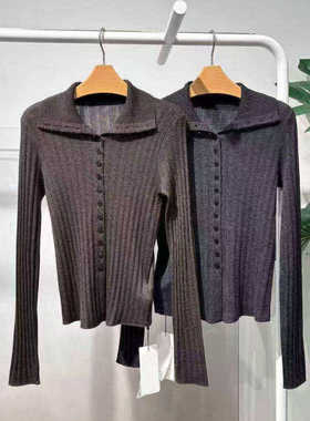 MM麦家25年冬季新纯色简约修身百搭翻领针织衫上衣女5GA334072