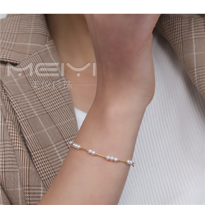 Meiyee美仪珍珠 正品 手工手作 18k黄金手链 天然淡水ak珍珠手饰