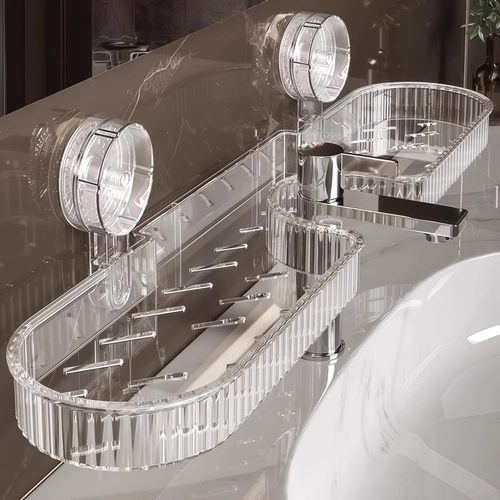 洗手间吸盘水龙头置物架卫生间浴室免打孔沥水壁挂式收纳架可拆卸