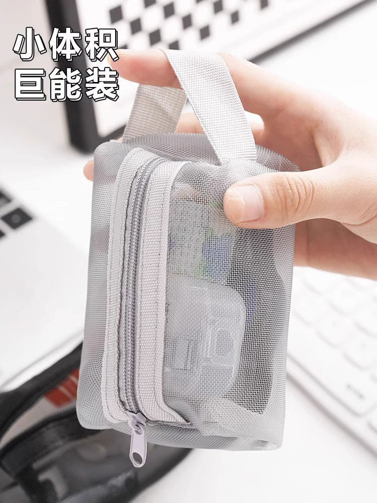 메쉬 대용량 다기능 투명 휴대용 보관 가방 카드 홀더 동전 지갑 키 가방 미니 소형 편지지 펜 가방