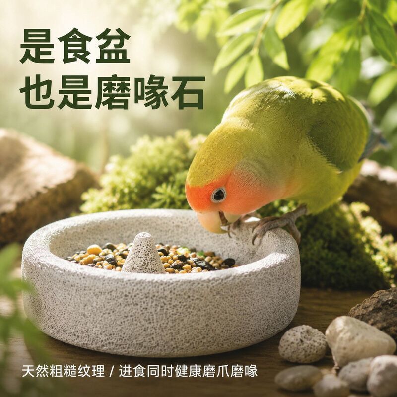 鹦鹉食盆磨牙火山石专用鸟食石盒
