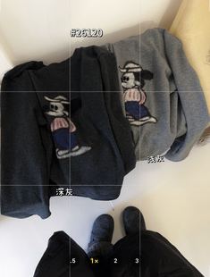 上衣 T恤女加厚宽松减龄打底衫 ONE26120冬季 米奇图案圆领磨毛长袖