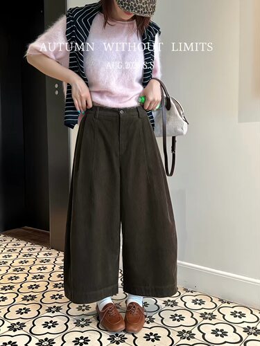 S-SHE58023-2加厚灯芯绒九分裤女冬季高腰显瘦直筒宽松阔腿休闲裤