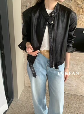 BUFAN布凡33030春季新款时尚立领PU皮衣外套女短款机车蛋白皮夹克