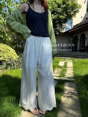 S-she2026夏装宽松刺绣花边直筒休闲长裤女减龄亚麻阔腿裤57125潮