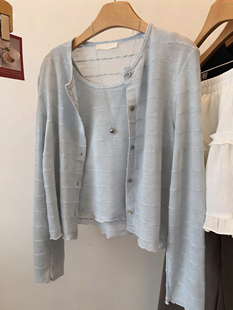 9ROOVE28237春夏季 女韩系上衣 温柔优雅竹节纹背心两件套针织开衫