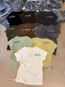 manshu曼述718正品2026秋新款时尚圆领修身舒适丝绒T恤女短袖上衣
