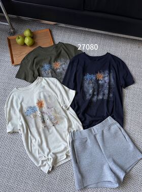 ONE27080短袖T恤女2026夏款韩版宽松显瘦圆领百搭钉珠洋气上衣潮