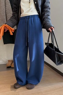 弯刀裤 脚抽绳直筒阔腿裤 冬宽松显瘦裤 qianbeisi1003加绒加厚卫裤