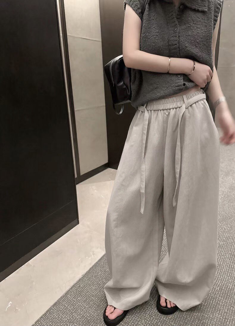 LOW FLAT韩系简约慵懒风松弛感弯刀灯笼阔腿休闲裤女2026秋季新款