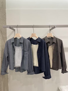 in.11早秋新款韩系格子衬衫女长袖上衣加背心外套两件套套装上衣