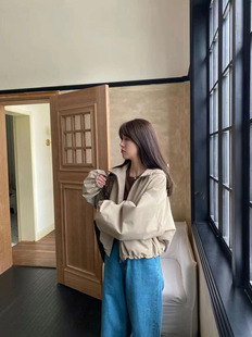 新款 卡蔓QZX浅之夏8308复古风格 拉链连帽休闲短外套女2024秋季