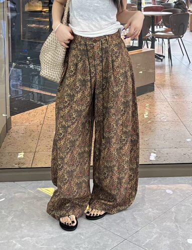大超小越天丝亚麻阔腿裤女2026夏松紧腰宽松休闲裤弯刀裤直筒长裤