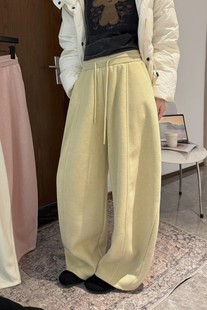 女长裤 QBS正版 抽绳高腰宽松百搭阔腿气球裤 韩版 1000冬加绒新款