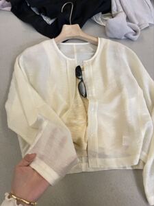 in.11韩版夏季显瘦宽松圆领小清新防晒衣天丝麻+竹节麻背心两件套