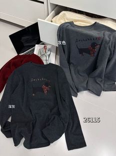 冬季 女装 新款 印花减龄卡通马休闲磨毛T恤打底衫 韩版 ONE26106正版