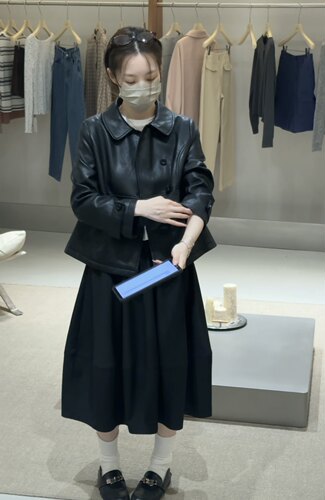 oker章壳儿正品韩版皮衣外套短款小个子黑色娃娃领26秋新款A1084
