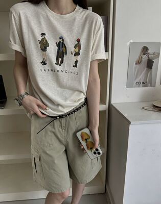 ONE26912正肩短袖灰色t恤女夏季韩系氛围感穿搭宽松休闲显瘦上衣