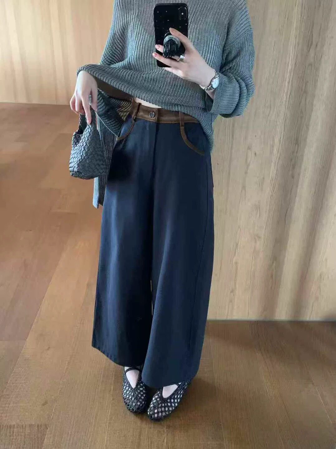 卡蔓诗KMS30539正品2026秋季高腰显瘦直筒宽松小个子阔腿九分裤女