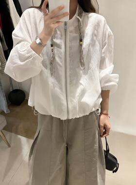 BUFAN布凡春夏新款丝巾立领宽松显瘦百搭休闲亚麻短款外套上衣