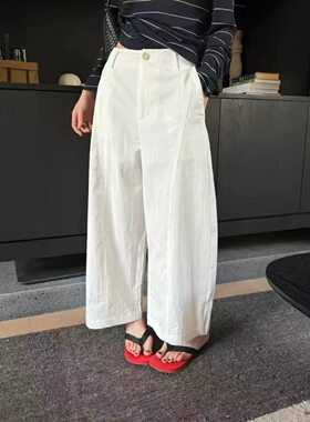 chilling24高腰白色直筒裤女九分休闲裤2026夏新款速干奶奶裤K123