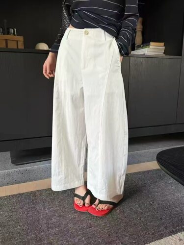 chilling24高腰白色直筒裤女九分休闲裤2026夏新款速干奶奶裤K123