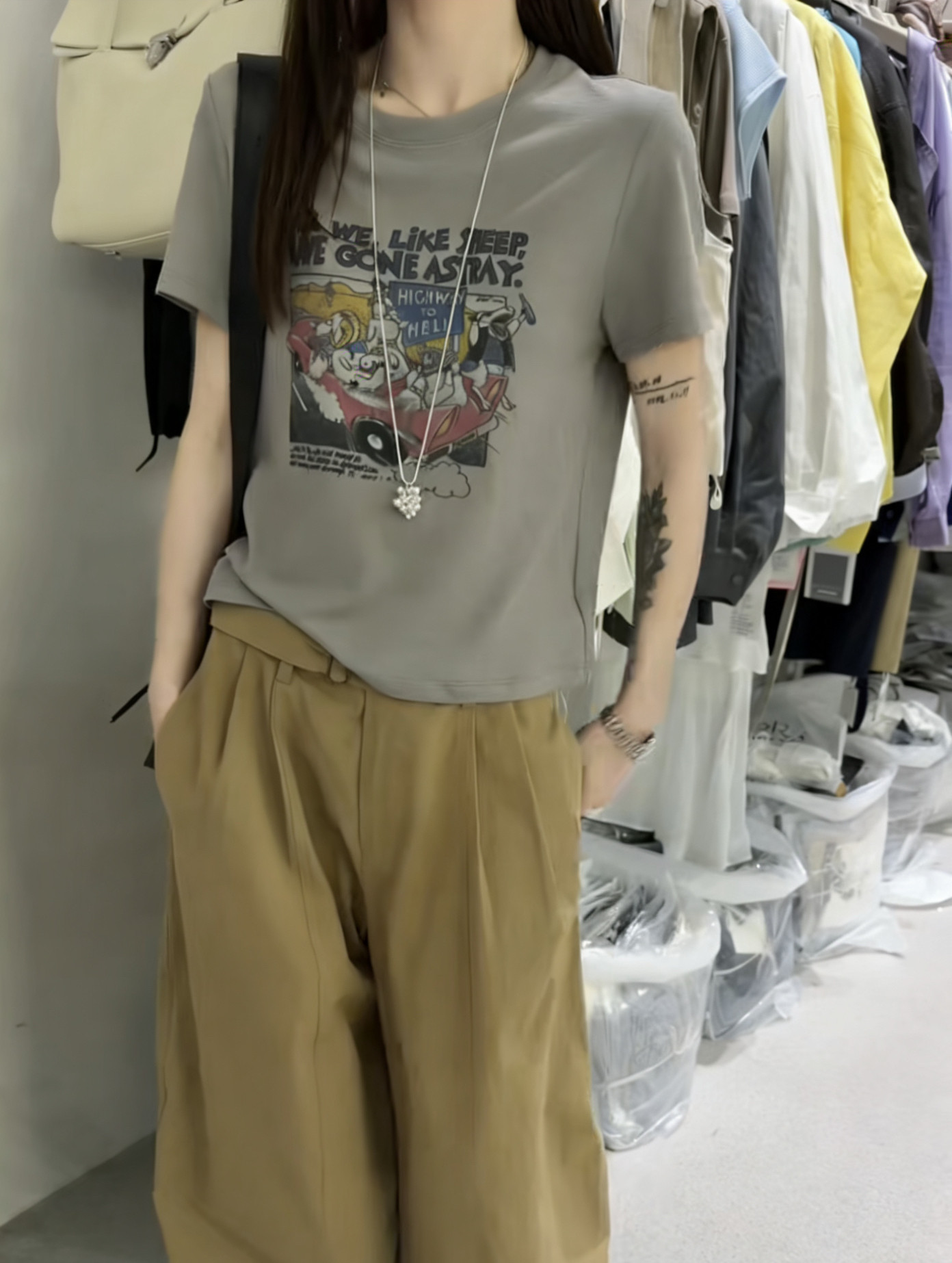 韩国姐妹家2026夏季新款美式时尚个性百搭常规字母汽车T恤上衣女