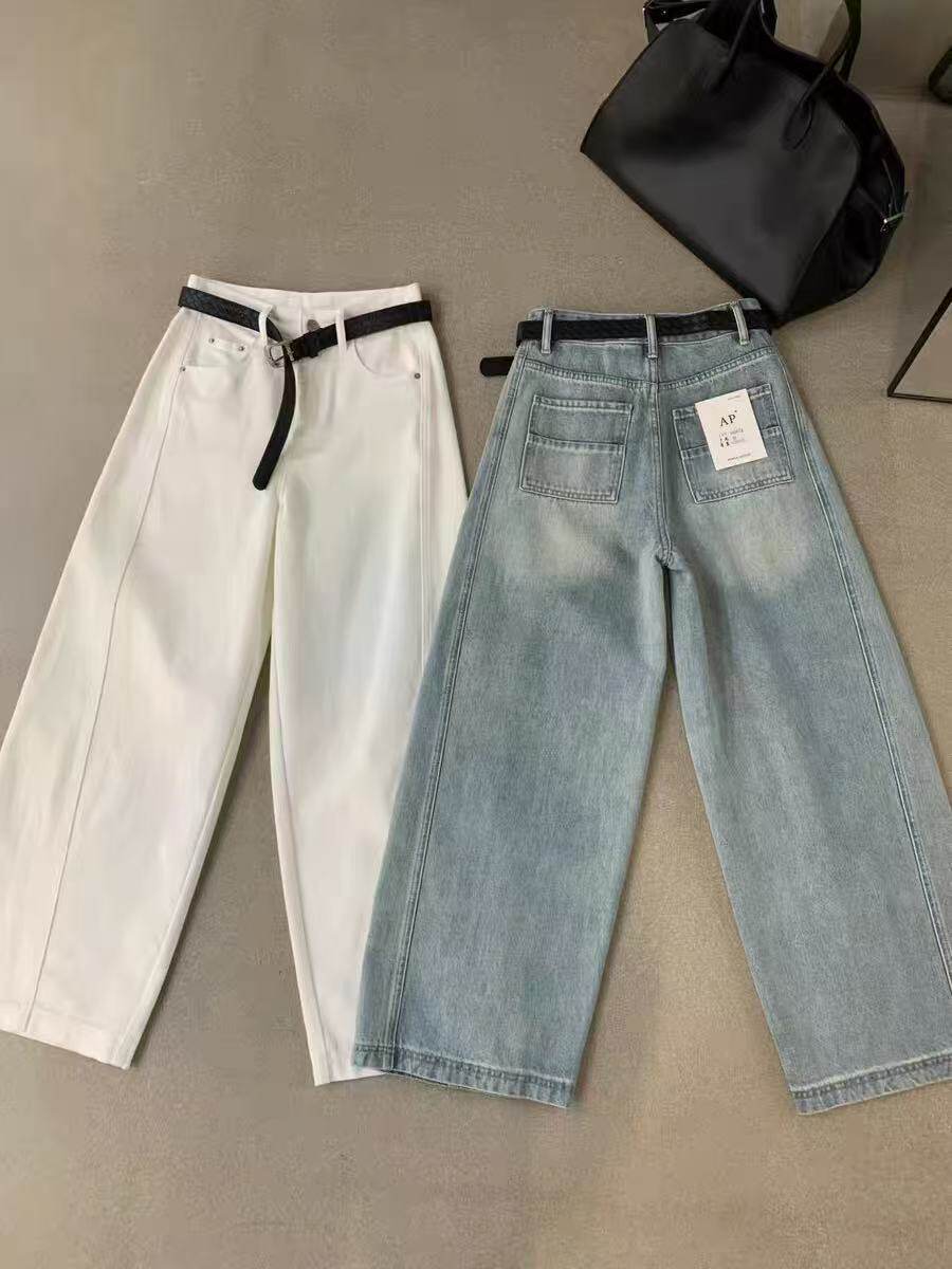 韩国AP6520牛仔裤复古渐变高腰显瘦直筒阔腿裤长款拖地裤春夏新款