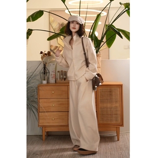 叭哒不惑 时尚 香草白巧 子套装 百搭 羊毛加绒立领休闲短外套裤