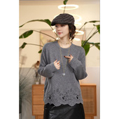 叭哒不惑 月见 羊毛时尚 针织圆领套头针织衫 蕾丝花边上衣