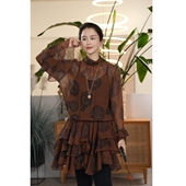 蝶舞 叭哒不惑 顺纡真丝桑蚕丝印花气质连衣裙女蛋糕裙摆裙子