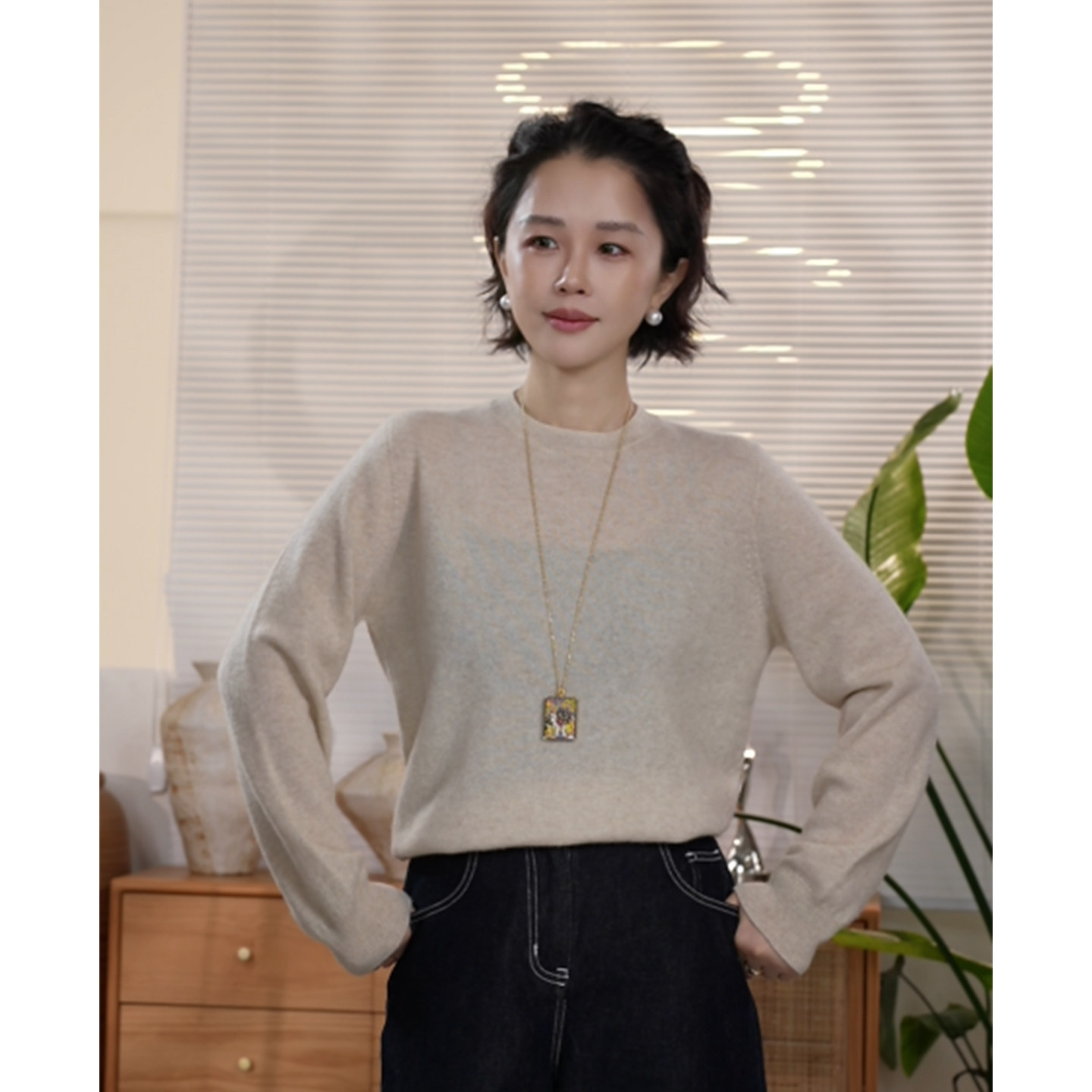 X【叭哒不惑】瑞兰 baby山羊绒简约圆领长袖宽松显瘦针织衫百搭