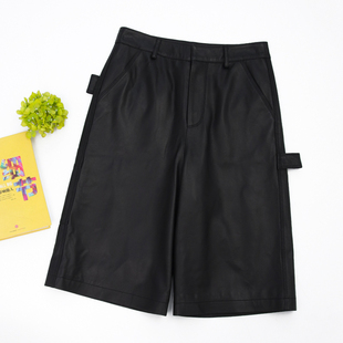 皮短裤 X库茵 羊皮宽松休闲百搭时尚 大男孩 叭哒不惑