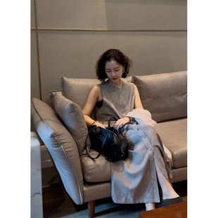 X【叭哒不惑】植物学 棉背带裙刺绣连衣裙无袖百搭气质纯色长裙