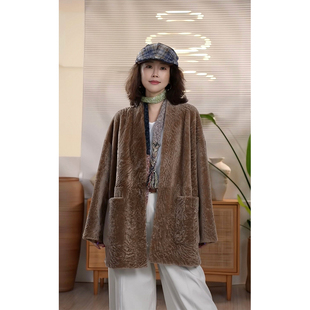 X 【叭哒不惑】 大星芒 羊皮毛一体水波纹微卷皮草外套女休闲百搭