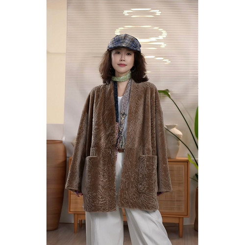 Y 【叭哒不惑】 大星芒 羊皮毛一体水波纹微卷皮草外套女休闲百搭