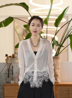 Y【叭哒不惑】泡泡 羊毛蕾丝设计感毛针织衫女薄款百搭气质上衣