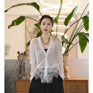 X【叭哒不惑】泡泡 羊毛蕾丝设计感毛针织衫女薄款百搭气质上衣