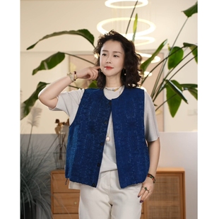 Y【叭哒不惑】桑蚕丝提花圆领复古宽松抽绳马甲