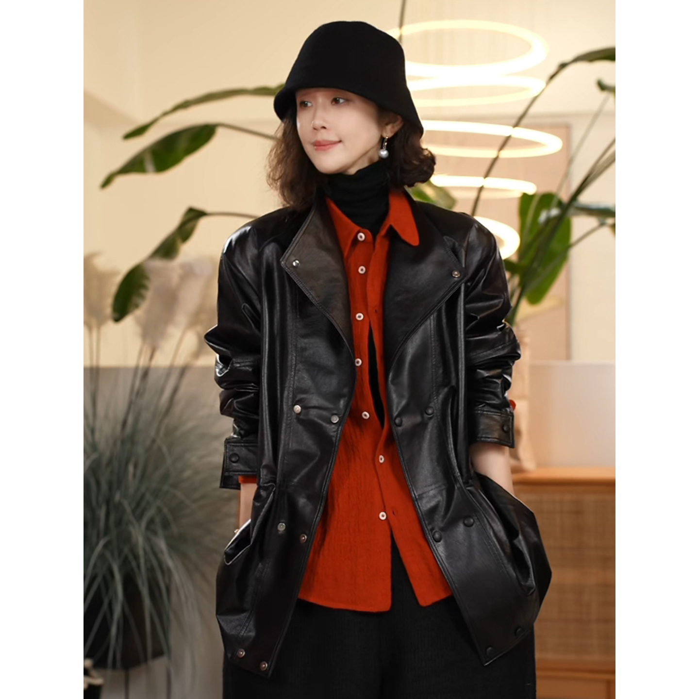 外套女宽松型复古港风中长款