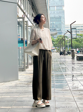 X库茵 叭哒不惑 到处走走 铜氨丝时尚休闲百搭松紧腰阔腿裤