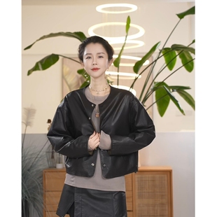 X【叭哒不惑】小满  绵羊皮短款圆领两面穿皮衣外套女高级感百搭