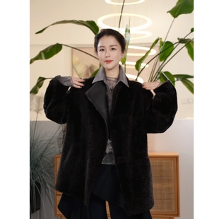 C【叭哒不惑】野心 拉贡羊皮毛一体双面穿强光泽轻暖中长款外套