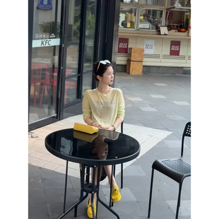 Y【叭哒不惑】亚麻印花长袖T复古圆领休闲宽松百搭显瘦T恤