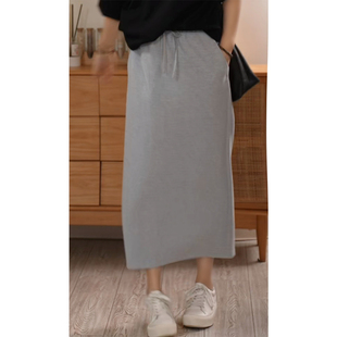 X【叭哒不惑】押韵 百搭松紧腰直筒一字半裙立体显瘦舒适半身裙