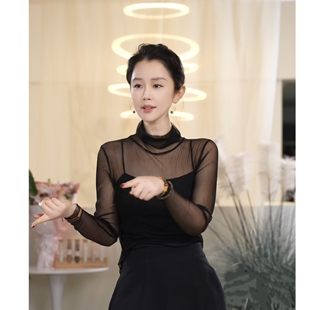 Y【叭哒不惑】甘露  桑蚕丝修身网纱长袖打底百搭套头上衣女