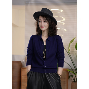 X【叭哒不惑】高富帅 山羊绒高级感简约翻领宽松长袖针织开衫女